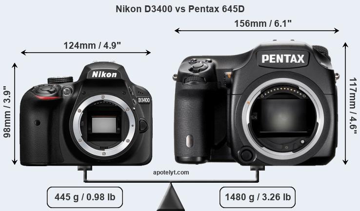Size Nikon D3400 vs Pentax 645D