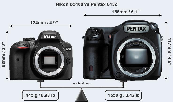 Size Nikon D3400 vs Pentax 645Z