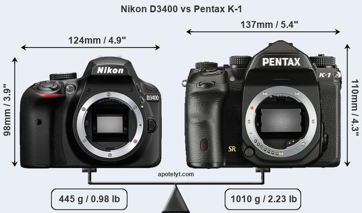 Size Nikon D3400 vs Pentax K-1