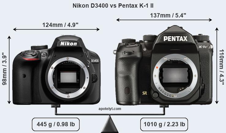 Size Nikon D3400 vs Pentax K-1 II