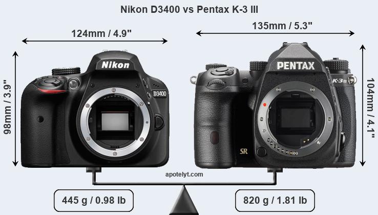 Size Nikon D3400 vs Pentax K-3 III