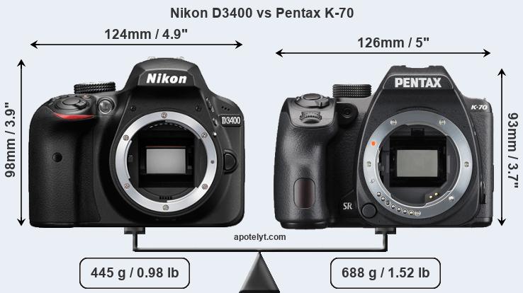 Size Nikon D3400 vs Pentax K-70