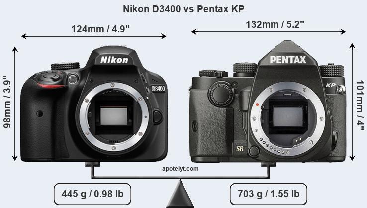 Size Nikon D3400 vs Pentax KP