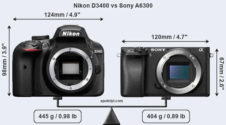 Size Nikon D3400 vs Sony A6300