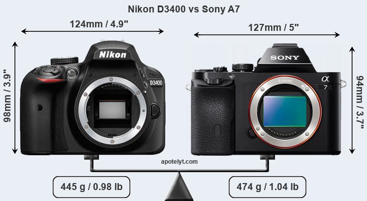 Size Nikon D3400 vs Sony A7