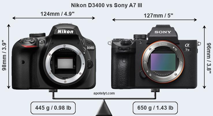 Size Nikon D3400 vs Sony A7 III