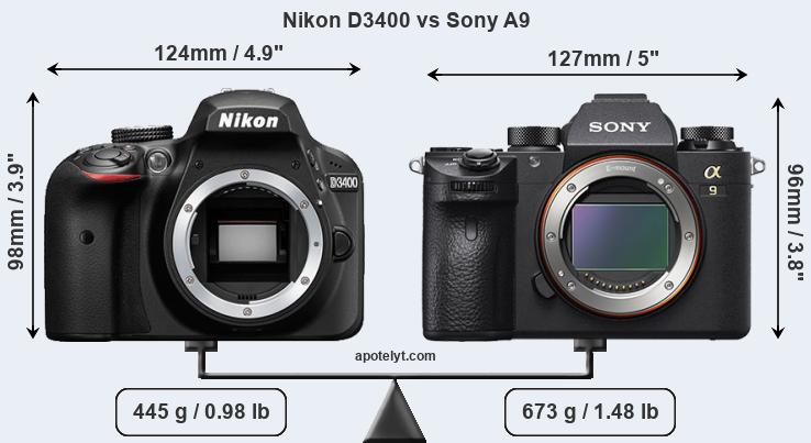 Size Nikon D3400 vs Sony A9