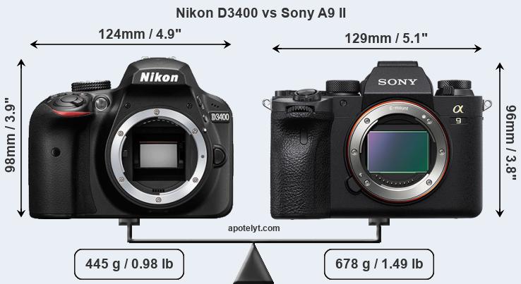 Size Nikon D3400 vs Sony A9 II