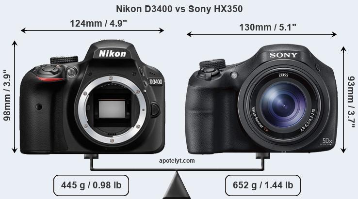 Size Nikon D3400 vs Sony HX350