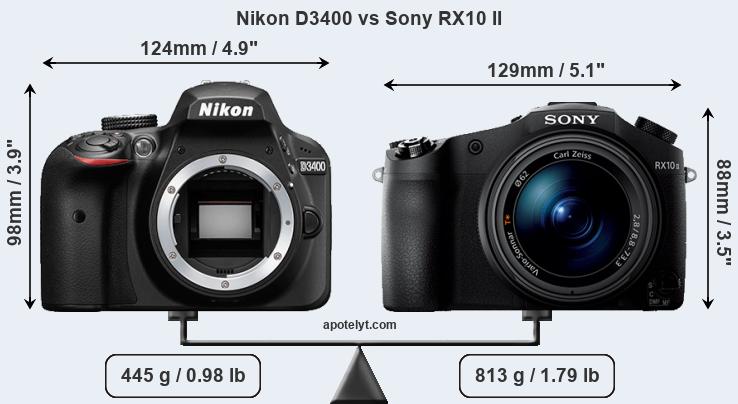 Size Nikon D3400 vs Sony RX10 II