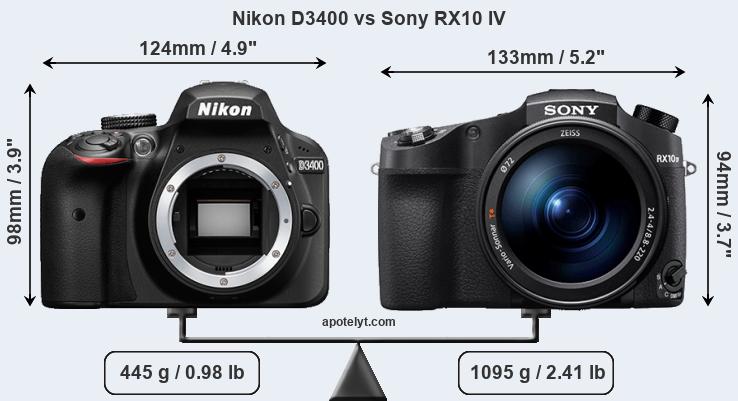 Size Nikon D3400 vs Sony RX10 IV