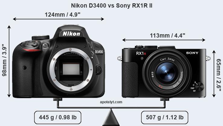 Size Nikon D3400 vs Sony RX1R II