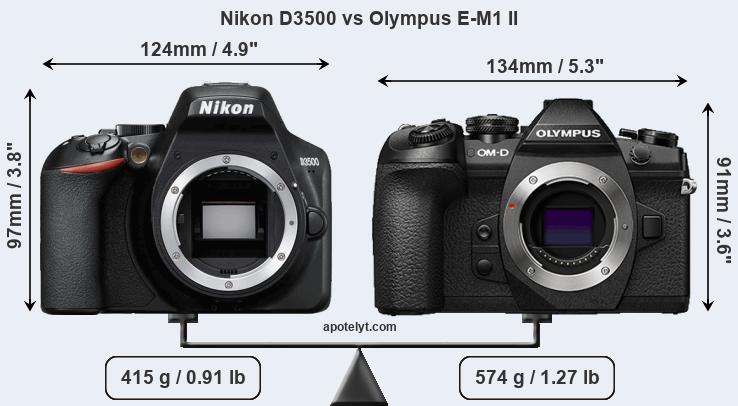 Size Nikon D3500 vs Olympus E-M1 II