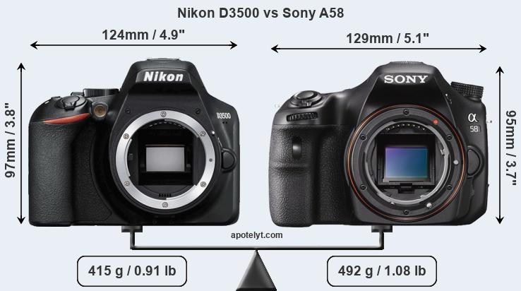Size Nikon D3500 vs Sony A58