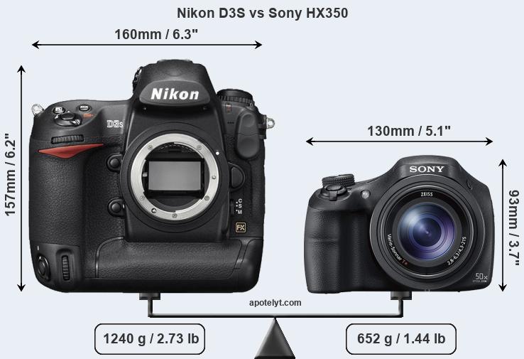 Size Nikon D3S vs Sony HX350