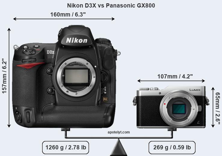 Size Nikon D3X vs Panasonic GX800