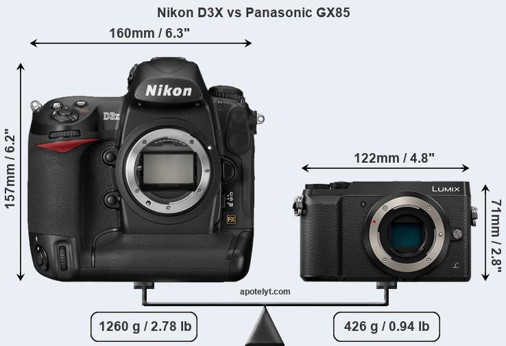 Size Nikon D3X vs Panasonic GX85