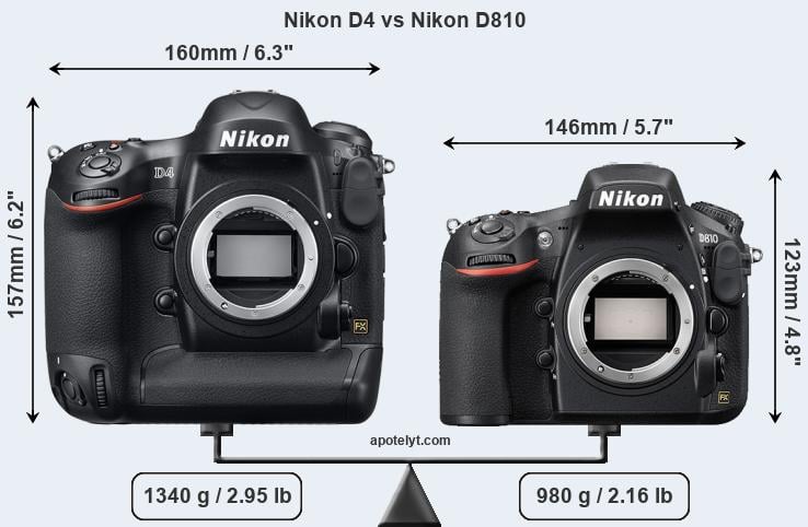 Size Nikon D4 vs Nikon D810