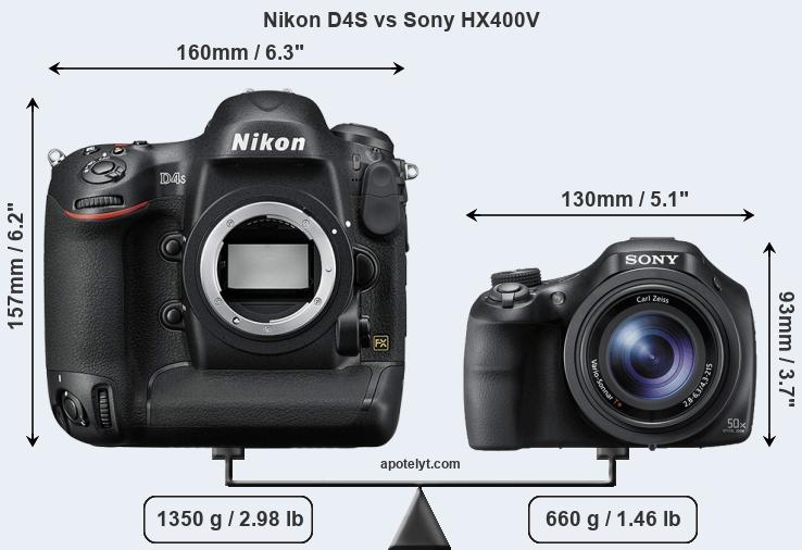 Size Nikon D4S vs Sony HX400V