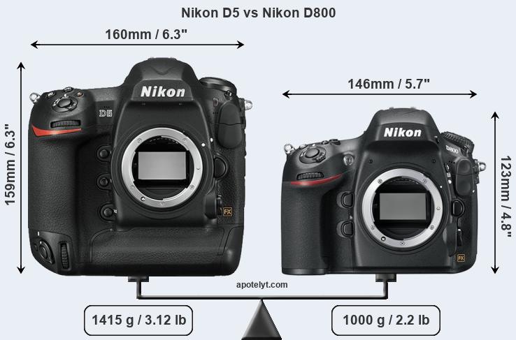 Size Nikon D5 vs Nikon D800
