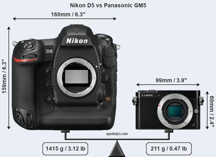Size Nikon D5 vs Panasonic GM5