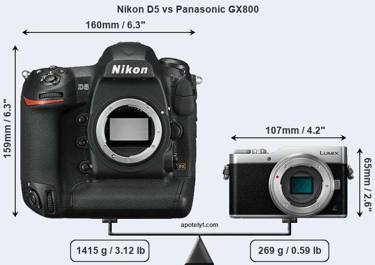 Size Nikon D5 vs Panasonic GX800