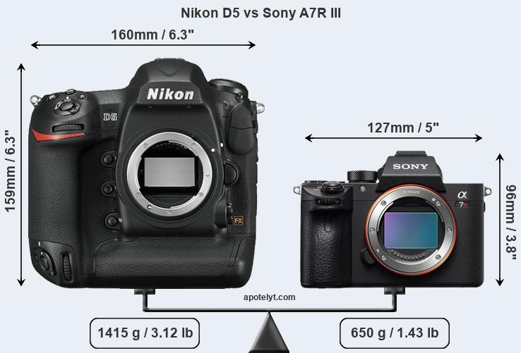 Size Nikon D5 vs Sony A7R III