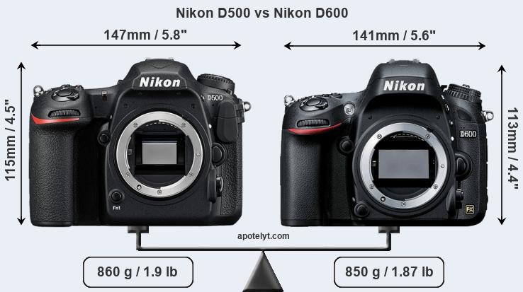 Size Nikon D500 vs Nikon D600