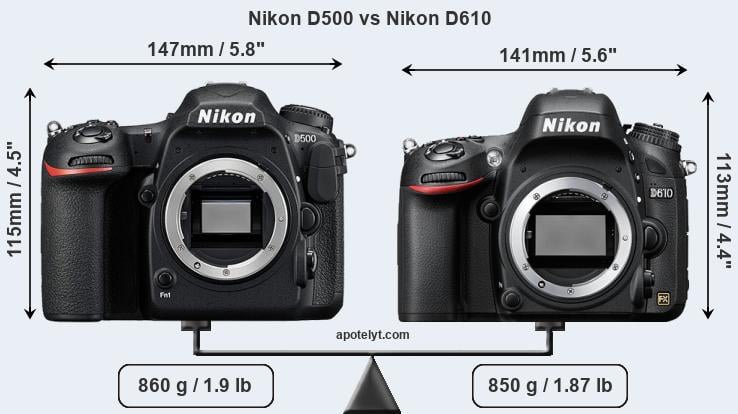 Size Nikon D500 vs Nikon D610