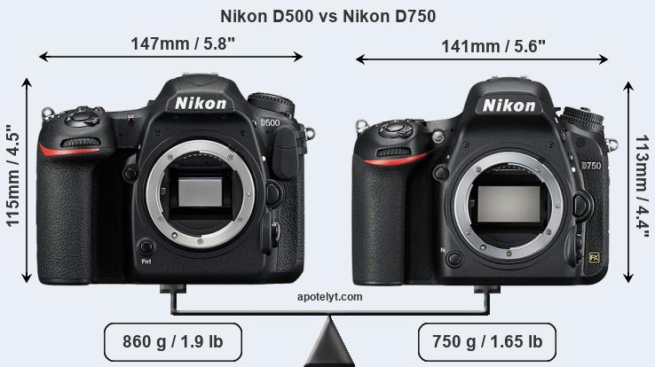 Size Nikon D500 vs Nikon D750