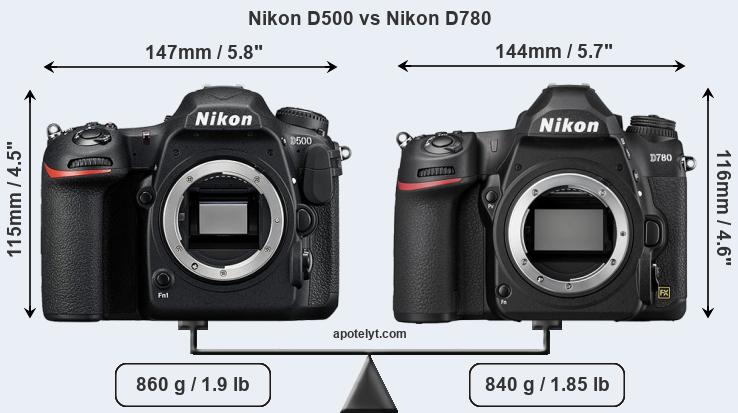 Size Nikon D500 vs Nikon D780