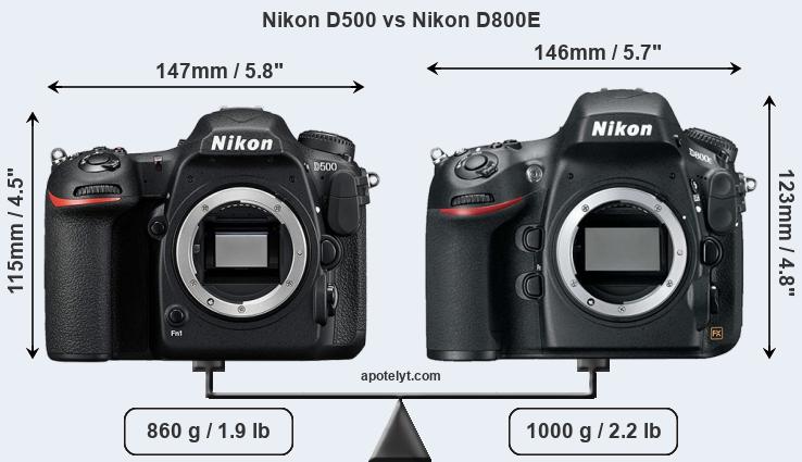 Size Nikon D500 vs Nikon D800E