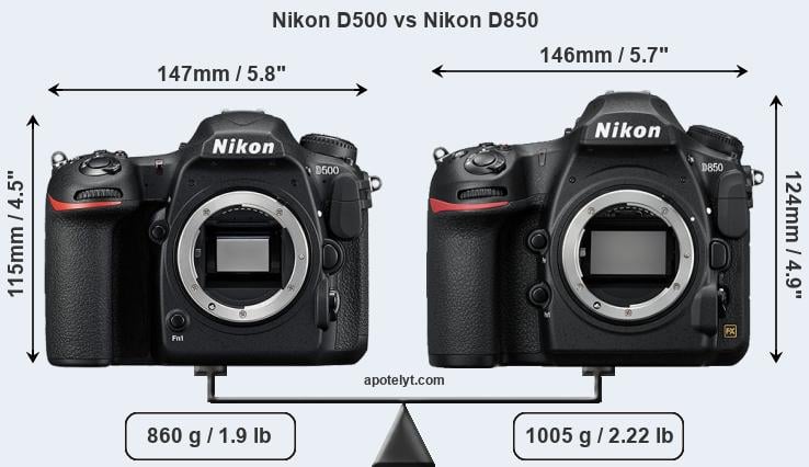 Size Nikon D500 vs Nikon D850