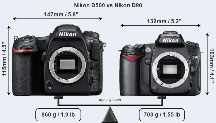 Size Nikon D500 vs Nikon D90