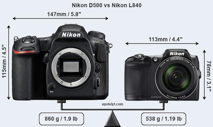 Size Nikon D500 vs Nikon L840
