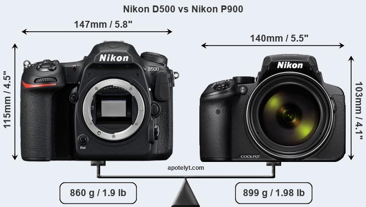 Size Nikon D500 vs Nikon P900