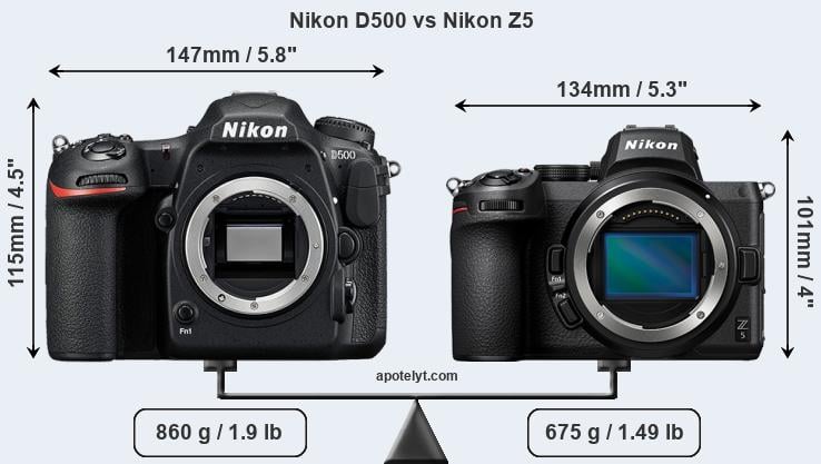 Size Nikon D500 vs Nikon Z5