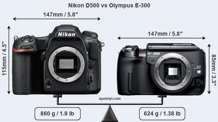 Size Nikon D500 vs Olympus E-300