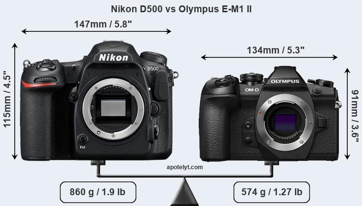 Size Nikon D500 vs Olympus E-M1 II