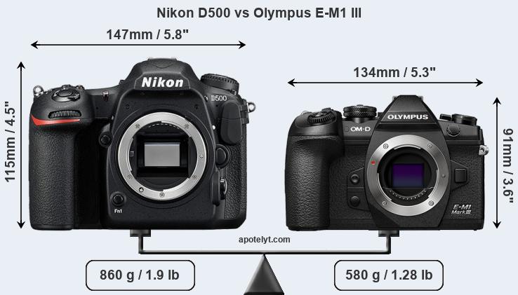 Size Nikon D500 vs Olympus E-M1 III