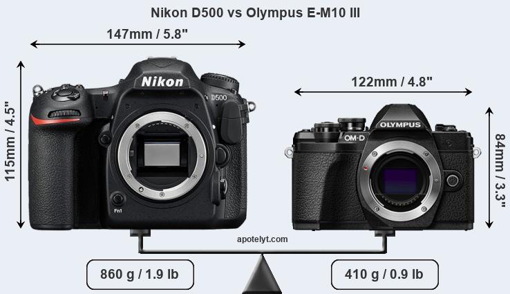 Size Nikon D500 vs Olympus E-M10 III
