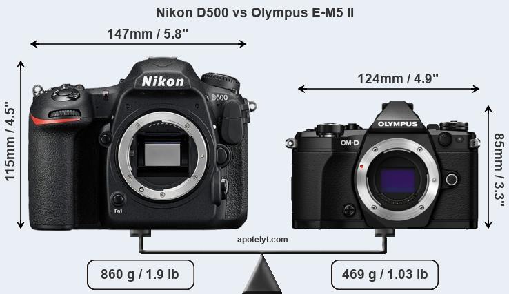 Size Nikon D500 vs Olympus E-M5 II