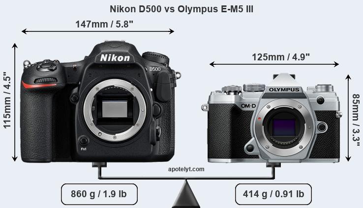 Size Nikon D500 vs Olympus E-M5 III