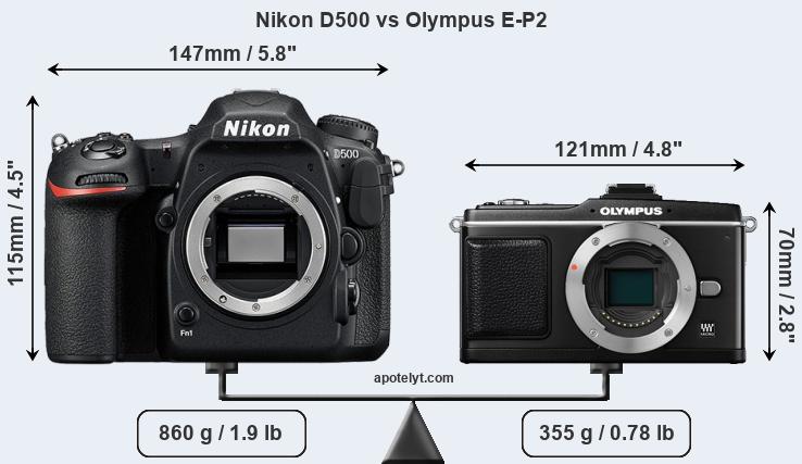 Size Nikon D500 vs Olympus E-P2