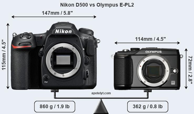 Size Nikon D500 vs Olympus E-PL2