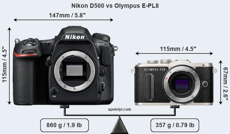 Size Nikon D500 vs Olympus E-PL8