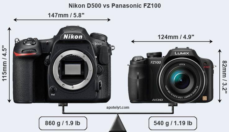 Size Nikon D500 vs Panasonic FZ100