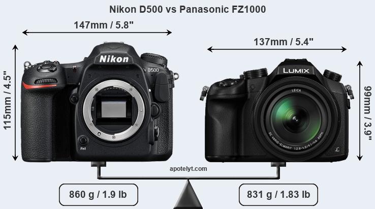 Size Nikon D500 vs Panasonic FZ1000