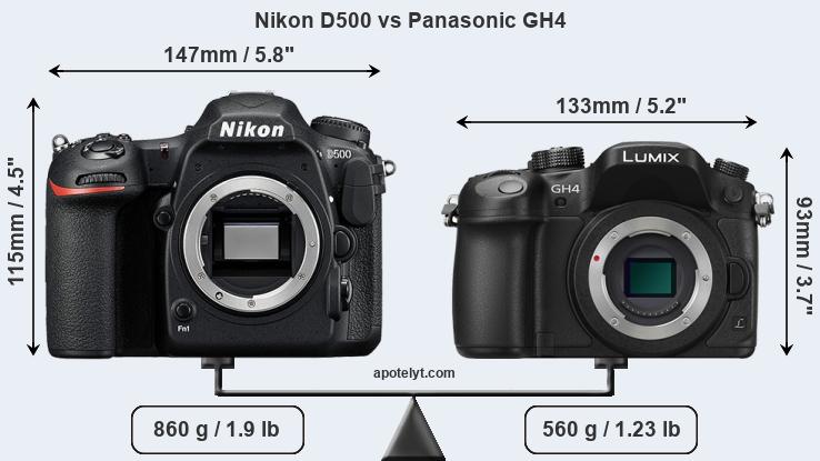 Size Nikon D500 vs Panasonic GH4