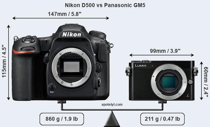 Size Nikon D500 vs Panasonic GM5